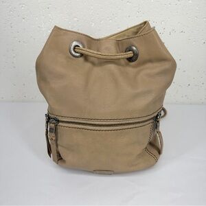 The SAK Taupe Leather Drawstring Backpack